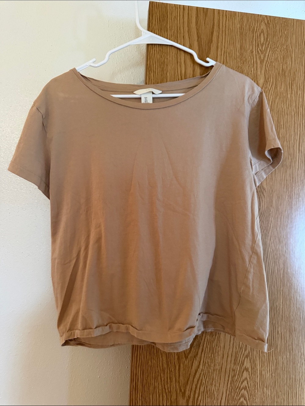 H&M Women's Short-Sleeve Crewneck Tee in Tan Brown